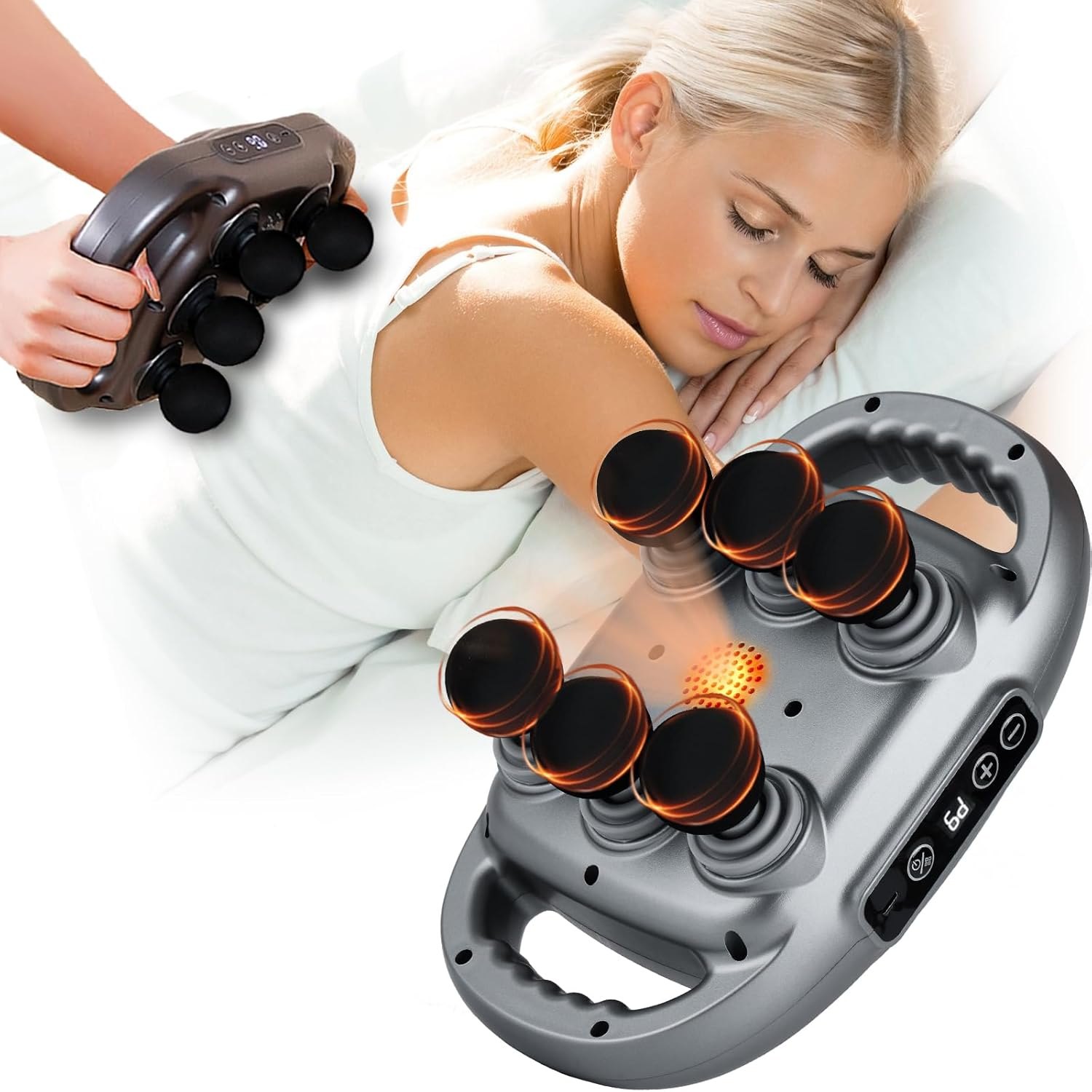 WELLMORE 6 Head Massage Gun Deep Tissue with 9 Levels & 9 Modes, Electric Massager Tool for Legs, Arms, Waist, Back, Buttocks - Full Body Muscle Pain Relief