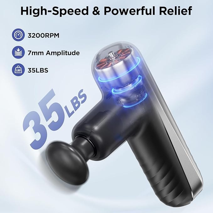 Well More Mini Massage Gun, Powerful Handheld Muscle Massager for Muscle Relaxation, Deep Tissue Percussion Small Massage Gun Travel Massager with 4 Massage Heads Silent Brushless Motor, Black alternate