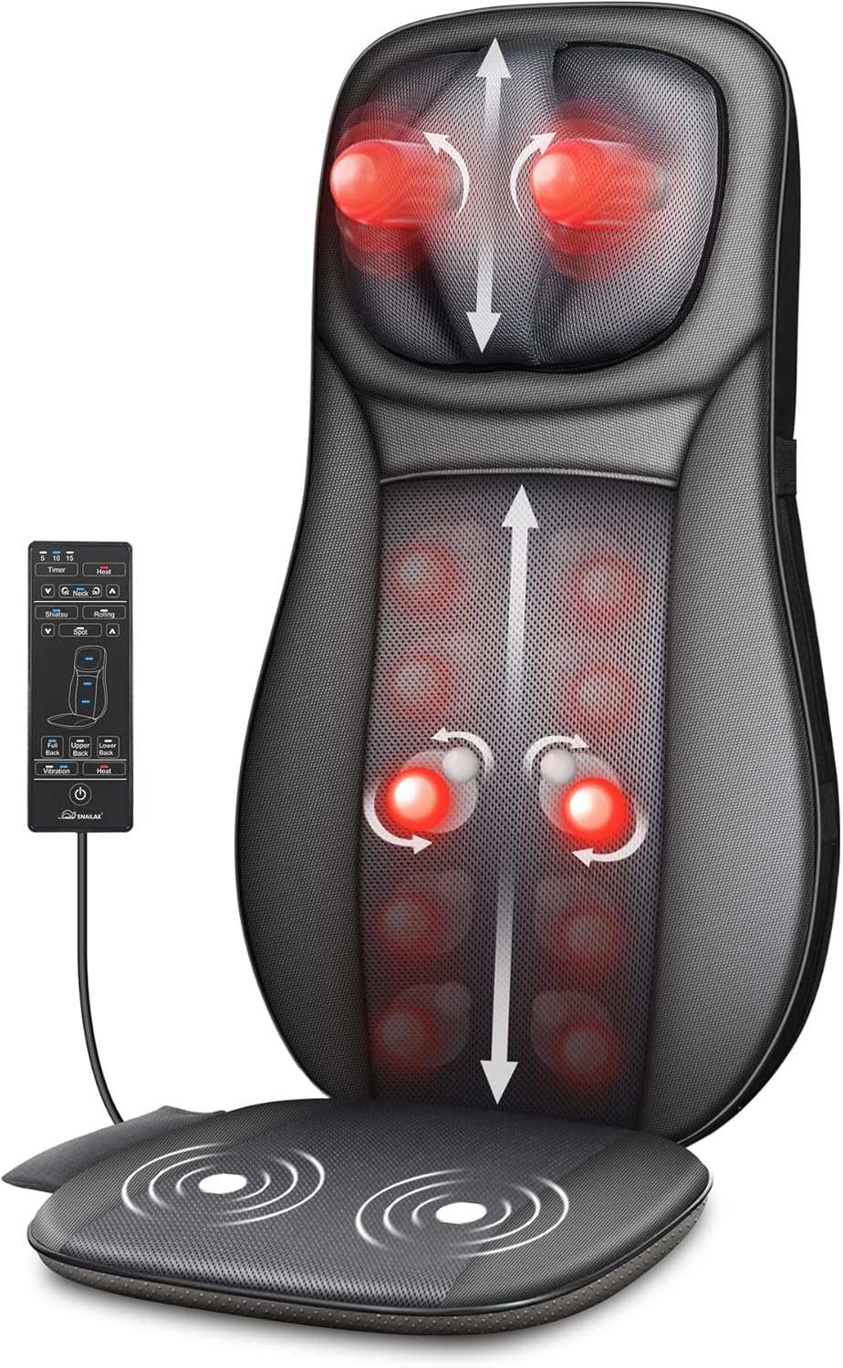 Well More shiatsu Neck & Back Massager with Heat, Full Back Kneading Shiatsu or Rolling Massage, Massage Chair pad with Height Adjustment, Back Massager for Neck and Shoulder