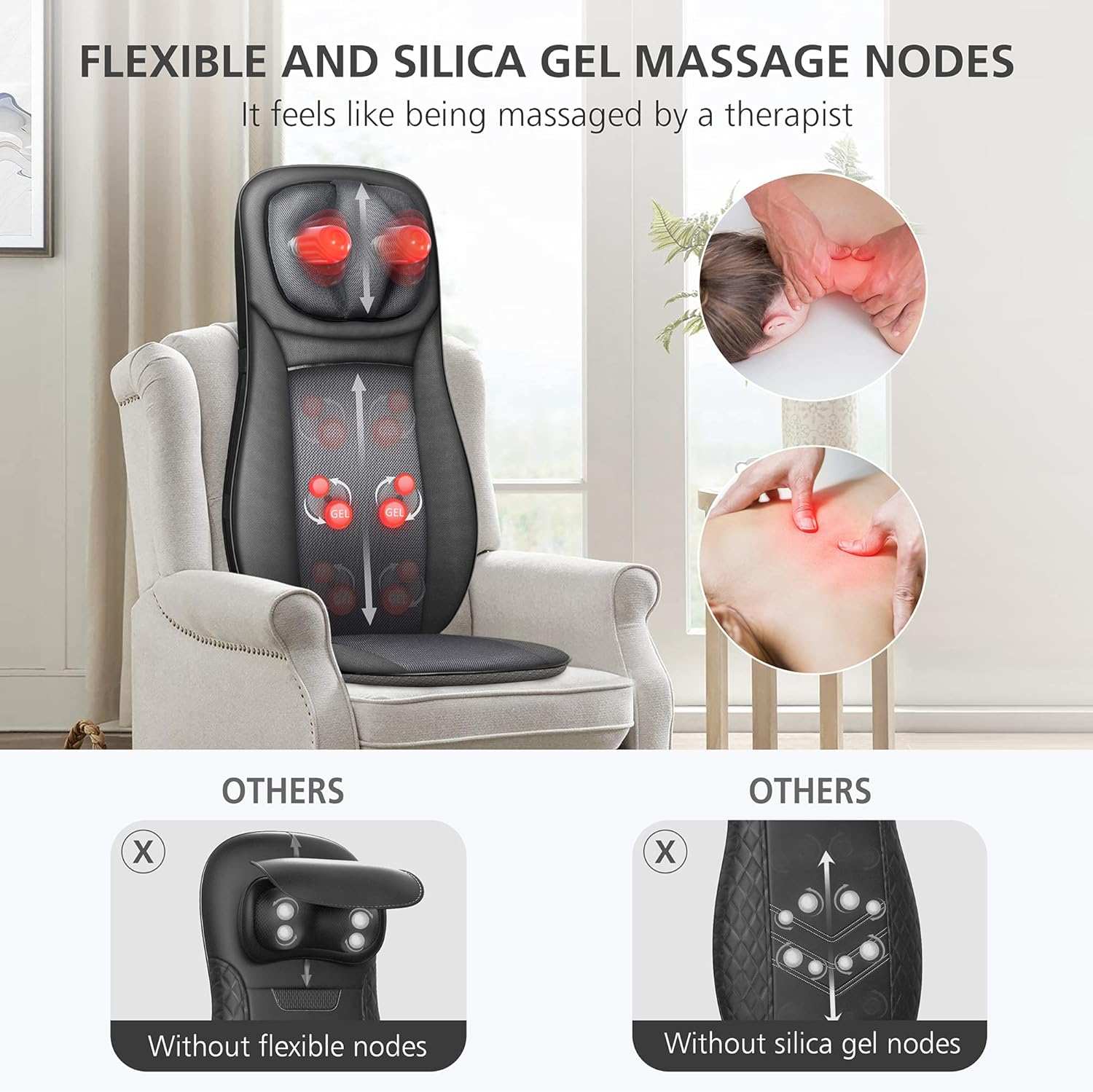 Well More shiatsu Neck & Back Massager with Heat, Full Back Kneading Shiatsu or Rolling Massage, Massage Chair pad with Height Adjustment, Back Massager for Neck and Shoulder alternate